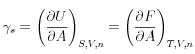 \gamma_s=\left(\frac{\partial U}{\partial A}\right)_{S,V,n}=\left(\frac{\partial F}{\partial A}\right)_{T,V,n}